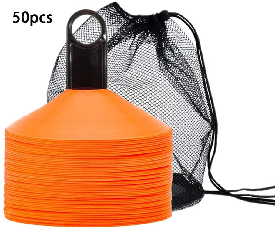 Set of 50 Agility Soccer Cones With Carry Bag Logo Disc And Holder For Training Football Kids Sports Field Cone Markers