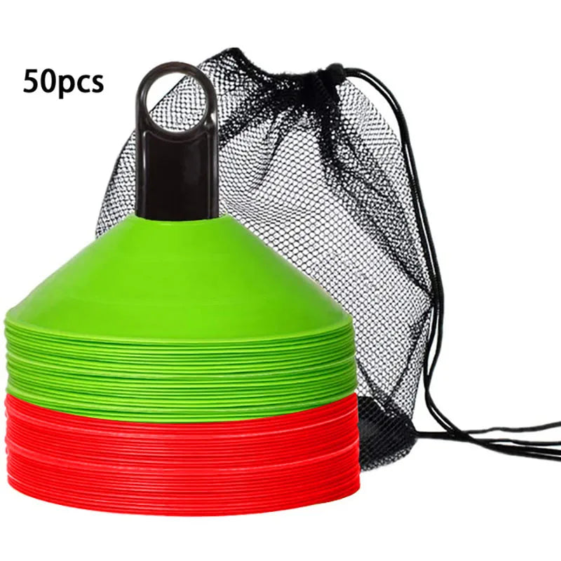 Set of 50 Agility Soccer Cones With Carry Bag Logo Disc And Holder For Training Football Kids Sports Field Cone Markers