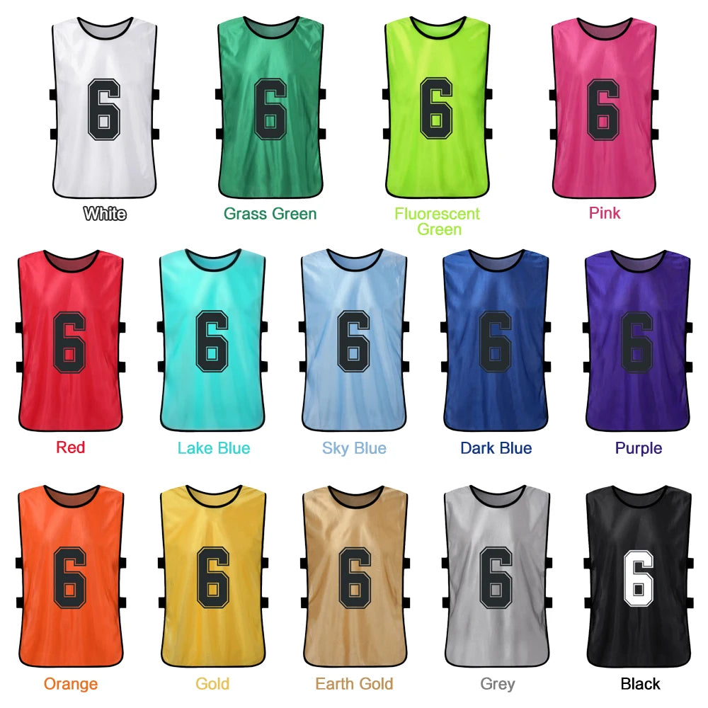 6/12PCS Kid's Football Pinnies Quick Dry Soccer Jersey Youth Sports Scrimmage Basketball Team Training Numbered Bibs Sports Vest
