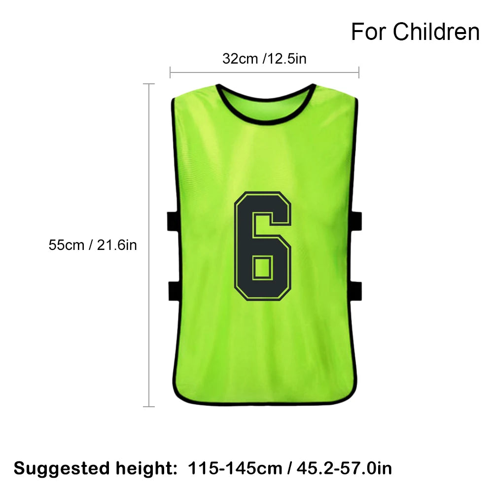 6/12PCS Kid's Football Pinnies Quick Dry Soccer Jersey Youth Sports Scrimmage Basketball Team Training Numbered Bibs Sports Vest