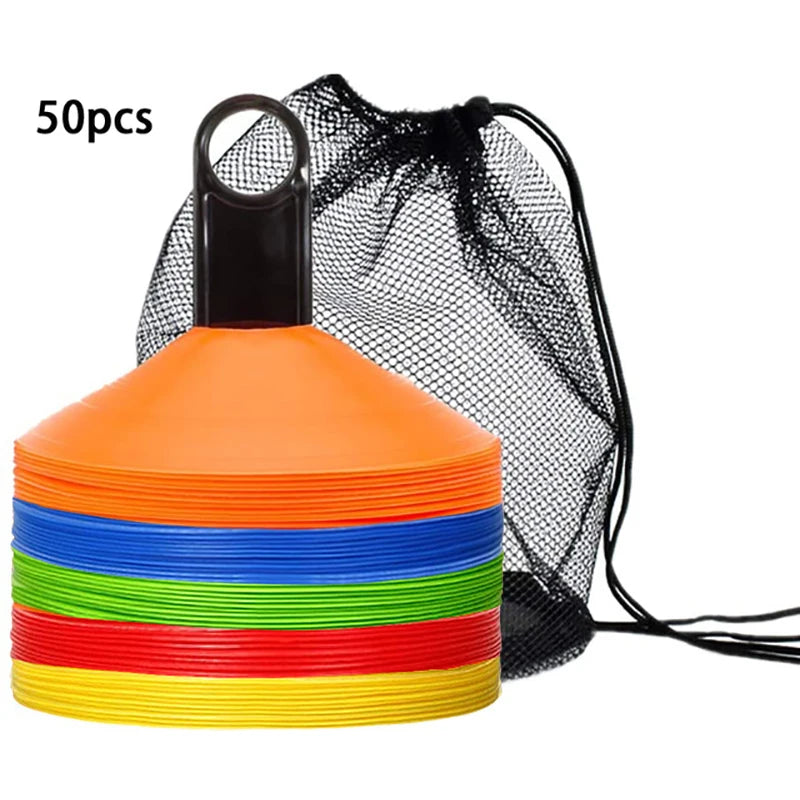 Set of 50 Agility Soccer Cones With Carry Bag Logo Disc And Holder For Training Football Kids Sports Field Cone Markers